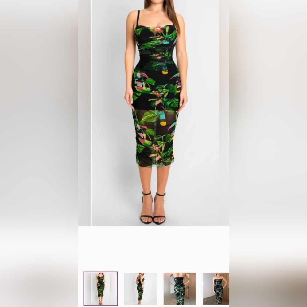 Floral Print Black Pencil Dress
